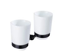 Porta spazzolino da denti a parete, Doppia tazza - Collutorio in ceramica e ottone da parete con organizer for riporre il dentifricio rasoio