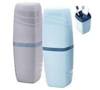 Porta Spazzolino da Viaggio Plastica, 2 Pezzi Porta Spazzolino Portatile,Bicchiere per Spazzolini da Denti per Viaggi in Campeggio, Viaggi di Lavoro, Casa,Scuola (Blu, Grigio)