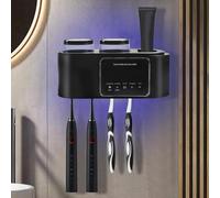 Porta Spazzolino Elettrico con Sterilizzatore a Raggi UV, Sterilizzatore per Spazzolino Elettrico da Parete Bagno 1800mAH, con 4 Fessure per Spazzolino, 2 Tazze e Scatola Portaoggetti