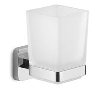 GEDY | Porta Spazzolino Tonga, Bicchiere Porta Spazzolino in Acciaio Inox, Cromall e Vetro Satinato, Fissaggio con Viti Incluse o Biadesivo, Cromato, 6,4x9,7x10,5cm