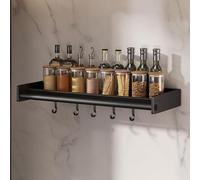 Porta spezie da appendere, porta spezie da cucina con montaggio a parete, porta spezie da cucina con ganci e porta carta assorbente, porta spezie for lattine da cucina(Black,50Cm)