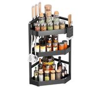 Porta spezie da cucina, ripiano angolare for spezie a 2/3 livelli, organizer da scrivania, ripiano angolare in acciaio inox, con portacoltelli e tubo for bacchette for cucina e bagno, nero(M)