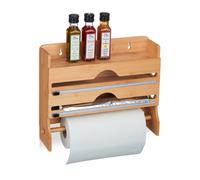 Relaxdays Porta Spezie e Scottex, 3 in 1, per Rotoli di Carta Forno, Pellicola, Alluminio e Rotolone da Cucina, Marrone, bambù, 31 x 39,5 x 11 cm