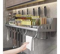 Porta Spezie per Cucina da Parete Mensole Salvaspazio Organizer Portaspezie da Appendere Porta Spezie a Parete con 6 Ganci 60 cm