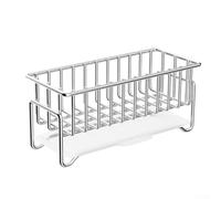 Porta spugna e sapone per lavello da cucina con vassoio di scarico, progettato con base cava per un rapido drenaggio dell'acqua, mantiene gli strumenti di pulizia puliti e asciutti (argento)