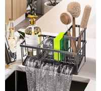 Porta spugna lavello cucina, organizer per lavello in acciaio inossidabile con vassoio di scarico automatico, portaoggetti in spugna per lavello da cucina, accessori per cucina e cucina.
