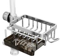 Porta Spugne da Cucina In Acciaio Inox Organizer Cucina per Lavello in Acciaio Inossidabile con Vaschetta di Scarico Autodrenante Organizer Lavello， Adatto uper Accessori per Cucina e Bagno(argento)