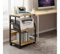 Porta Stampante Supporto per Stampante con Ruote 50x40 cm, Mobiletto Porta Stampante in Legno a 2/3/4 Ripiani, Carrello per Fotocopiatrice e Scanner, Tavolino per Ufficio e Casa(Nero+Legno grezzo,3)