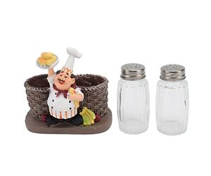 Porta statuette di chef, porta statuette di chef con 2 bottiglie di salsa in vetro, decorazione da in resina artigianale per piano di lavoro, simpatica statuetta di chef a c