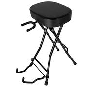 Porta Supporto Chitarra da Terra Supporto per chitarre con sgabello, Sedile pieghevole in metallo nero, Ragazzi Ragazze Musicisti Regali, Accessori per chitarra elettrica per basso acustico, Supporta