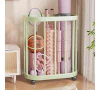 Porta tappetini da yoga con ruote omnidirezionali a 360°, supporto multifunzionale per tappetini e rulli in schiuma, scaffale organizer per yoga mat e foam roller(Green,48x25.5x50cm/19x10x19.7in)