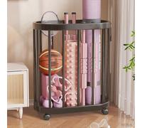 Porta tappetini da yoga con ruote omnidirezionali a 360°, supporto multifunzionale per tappetini e rulli in schiuma, scaffale organizer per yoga mat e foam roller(Black,48x25.5x50cm/19x10x19.7in)