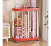 Porta tappetini da yoga con ruote omnidirezionali a 360°, supporto multifunzionale per tappetini e rulli in schiuma, scaffale organizer per yoga mat e foam roller(Red,48x25.5x55cm/19x10x21.6in)