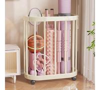 Porta tappetini da yoga con ruote omnidirezionali a 360°, supporto multifunzionale per tappetini e rulli in schiuma, scaffale organizer per yoga mat e foam roller(White,48x25.5x55cm/19x10x21.6in)