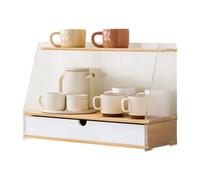 Porta-tazze da caffè in bambù a 3 livelli con cassetto, portabicchieri in acrilico stile giapponese, scaffale da appoggio per la cucina, organizzatore per barattoli nature