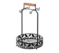 Porta tazze da caffè in metallo con 4 ganci e vassoio inferiore per capsule, bustine di tè, creme da cucina, organizer per tazze e tazze (rotondo)