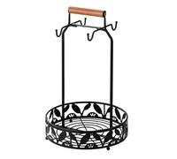 Porta Tazze In Metallo Per Stazione Bar Del Caffè Con 4 Ganci E Manico In Legno, Porta Cialde Per Piano Di Lavoro, Cucina, Ufficio, Nero(Circular base)