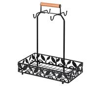 Porta Tazze In Metallo Per Stazione Bar Del Caffè Con 4 Ganci E Manico In Legno, Porta Cialde Per Piano Di Lavoro, Cucina, Ufficio, Nero(Square base)