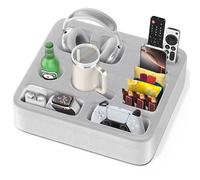 Porta Telecomando da Divano con 8 Scomparti, Vassoio da Divano per Bevande/Snack/Cuffie, Stabile Vassoio per Divano con Rivestimento in Morbido Velluto, Holder Cup Organizer per Divano - Grigio