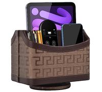 Porta telecomando in pelle girevole a 360°, comodino per telefono, forniture per ufficio, organizer da scrivania per telecomandi TV, CD, penne, posta, lettore multimediale, tablet (oro caffè)