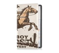 Porta tessera di registrazione e assicurazione in pelle Uomini Donne Accessori per camion per autista Proprietari di auto Rimorchio Moto Barca Un Cowboy Cavalcando Un Cavallo nel Selvaggio West