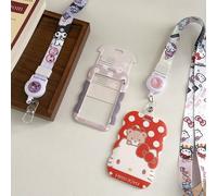 Porta tessere di identificazione retrattile con motivo ondulato di Hello Kitty di Sanrio, pratico per tessere studente, tessere pasto, tessere di accesso, tessere della metropolitana, portafoglio mini