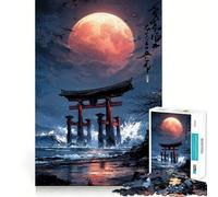 Porta Torii sotto una luna rossa, puzzle da 1000 pezzi per adolescenti, gioco di logica, divertimento e svago, bordo trasparente, oggetto da collezione 38x26cm