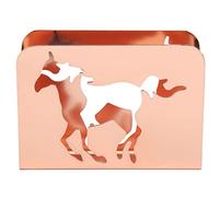 Porta tovaglioli da tavolo in ferro, portatovaglioli decorativo 12,2x3,3x8,8 cm - Design cavallo traforato, antiscivolo, ideale per casa e ristorante (Oro rosa)