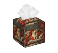 Porta tovaglioli quadrato in pelle, con motivo a cane Welsh Corgi Cardigan - Distributore di fazzoletti decorativo per bagno, camera da letto, interni auto e ufficio