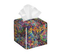 Porta tovaglioli quadrato in pelle, con motivo a fiori colorati - Distributore di fazzoletti decorativo per bagno, camera da letto, interni auto e ufficio
