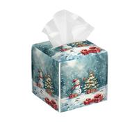 Porta tovaglioli quadrato in pelle, con motivo a pupazzo di neve e albero di Natale - Distributore di fazzoletti decorativo per bagno, camera da letto, interni auto e ufficio