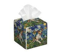 Porta tovaglioli quadrato in pelle, con motivo "Happy American Foxhound" - Distributore di fazzoletti decorativo per bagno, camera da letto, interni auto e ufficio