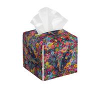 Porta tovaglioli quadrato in pelle, motivo a fiori colorati con elefante - Distributore di fazzoletti decorativo per bagno, camera da letto, interni auto e ufficio