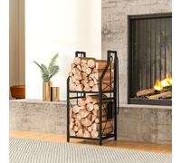 Porta tronchi per camino in metallo Outsunny, porta tronchi a 2 livelli, porta tronchi da esterno con 4 attrezzi, ganci e base