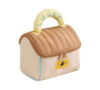 porta trucchi Borsa for il trucco a forma di casa, organizer portatile for il trucco da viaggio con tasche laterali, doppie cerniere e ricamo portafortuna for ragazze beauty case(Bruin)