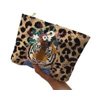 porta trucchi Borsa for il trucco alla moda con motivo leopardato floreale e tigre, versatile e casual, for donne e ragazze, da viaggio beauty case