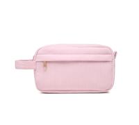 porta trucchi Borsa for il trucco, organizer in velluto a coste, borsa cosmetica con manico, portatile, da viaggio, di grande capacità, for ragazze e donne beauty case(Roze)