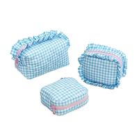 porta trucchi Set di 3 borse for il trucco con stampa e volant, borsa da viaggio portatile con cerniera, organizer for regali da viaggio beauty case(Blauw)
