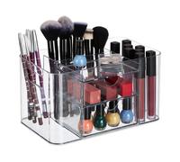Relaxdays Portatrucchi, Organizer con 4 Scomparti e 2 Cassetti, Contenitore Make-Up e Rossetti, Plastica, Trasparente