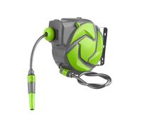 Porta Tubo da Muro per Giardino con Innesto a Rubinetto e Getto Regolabile - Avvolgitubo da Parete Rotazione 180°, 10m, in PVC, Blocco di Sicurezza, Antigelo, Resistente agli UV, 20x15x8cm