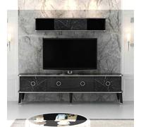 Porta tv con pensile Bientv 180 effetto marmo nero particolari argento