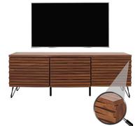 Porta TV HWC-M49, Mobile Televisione, Moderno Design 3D, Legno Massiccio di Mango, Metallo 52x142x44cm - Color Noce