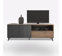 PORTA TV MOD. INFINITO CM 179.2X42.9 H. 64.6 NOCE BRERA E GRIGIO TITANIO LUCIDO