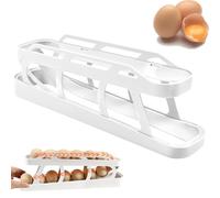 Porta Uova da Frigo, contenitore automatico per uova in plastica acrilica, 2 Ripiani Egg Holder Organizer Frigorifero per risparmiare spazio in frigorifero, per dispensa, per 12-14 uova (Bianco)