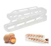 Porta Uova da Frigo, contenitore automatico per uova in plastica acrilica, 2 Ripiani Egg Holder Organizer Frigorifero per risparmiare spazio in frigorifero, per dispensa, per 12-14 uova (Trasparente)