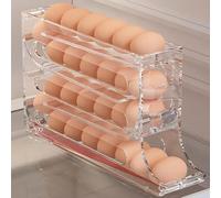 Porta Uova da Frigo, Contenitore Uova a Rotazione Automatica, Dispenser 4 Livelli per Uova, Salvaspazio e Design Moderno, Per Frigorifero e Cucina, Capacità per 30 Uova, Materiale PP, Trasparente