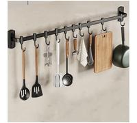 Porta utensili da cucina autoadesivo, 55 cm, ganci in alluminio per coltelli, cucchiai, asciugamani e padelle, elegante gancio nero per riporre in modo efficiente la cucina