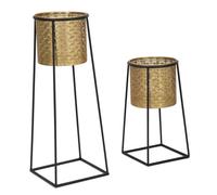 Porta Vasi Coppia Cup Ø26x70-23x45 cm in Ferro Nero e Oro