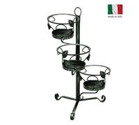 Porta vaso in ferro Battuto con foglie, 3 Posti Dimensioni 50x h 72 cm - cestello x vasi in ferro battuto 21xh 14 cm colore nero nero