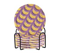 Porta Vasos Para Mesas - Sottobicchieri da tavolo con supporto, confezione da 6 sottobicchieri per bevande, colore: giallo e viola